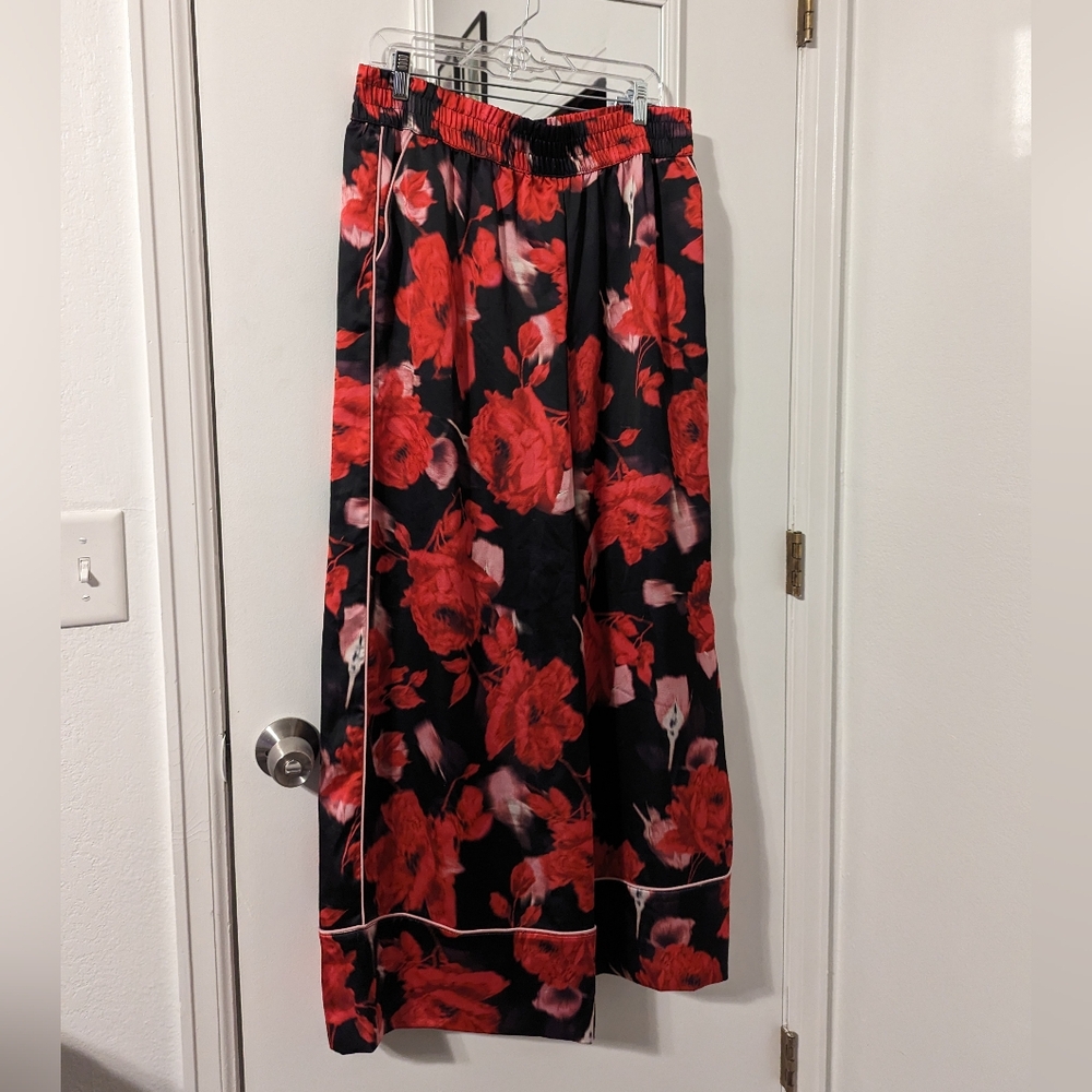 Victoria's Secret Black and Red Floral Satin Pajama Pants